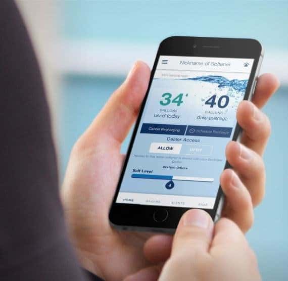 Phone screen showing EcoWater mobile app